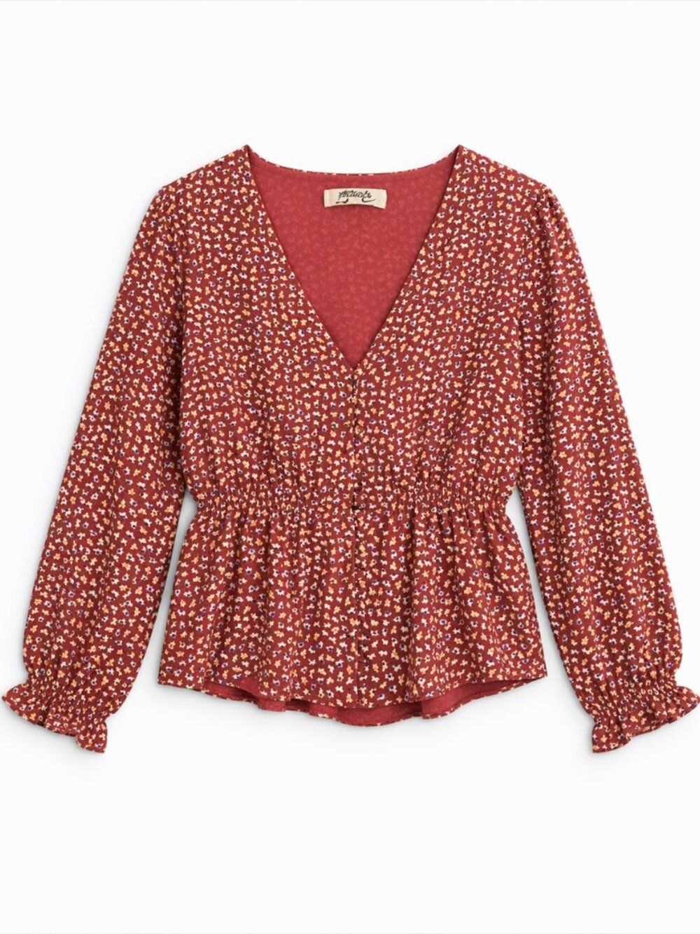 Madewell Red Floral Fit And Flare Longsleeve Top, Size XXS